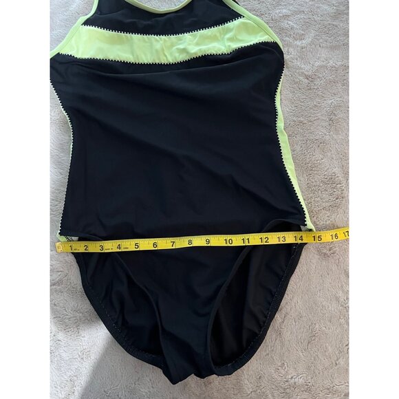 Black & Neon Green One-Piece Swimsuit With Open Back & Built-In Bra By Miraclesu - Picture 9 of 13